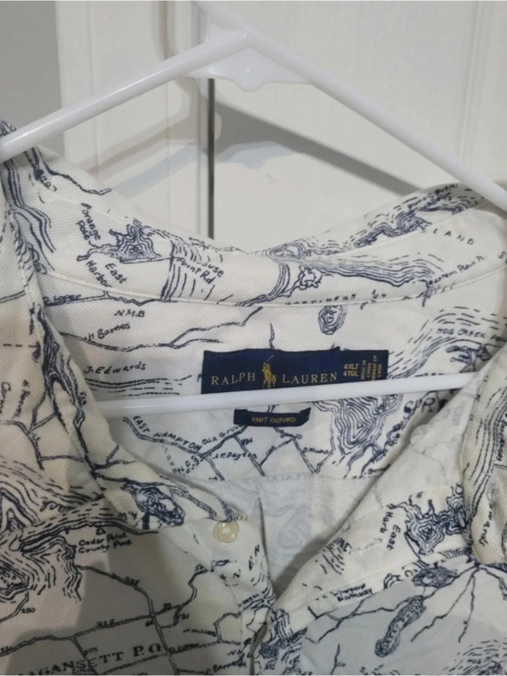 Ralph Lauren White Polo with Navy Map Print